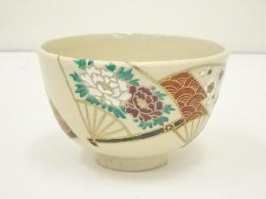 京焼　松峰造　色絵扇面茶碗